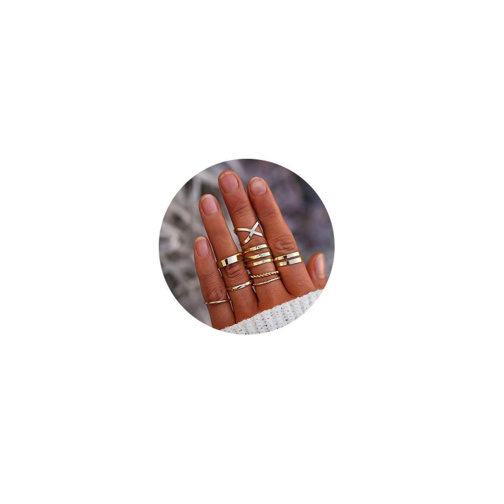 [Australia] - FINETOO 8 PCS Simple Knuckle Midi Ring Set Vintage Plated Gold/Silver for Women/Girl Finger Stackable Rings Set DIY Jewelry Gifts A: Gold 