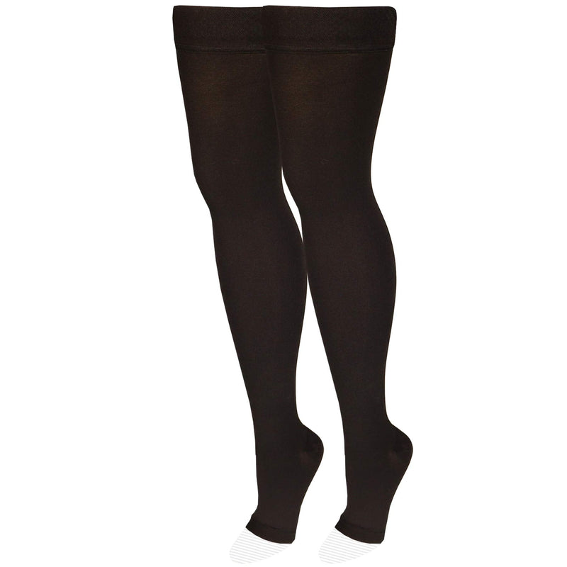 [Australia] - Nuvein Medical Compression Stockings, 20-30 mmHg Support, Women & Men Thigh Length Hose, Open Toe, Black, Large Large (1 Pair) 