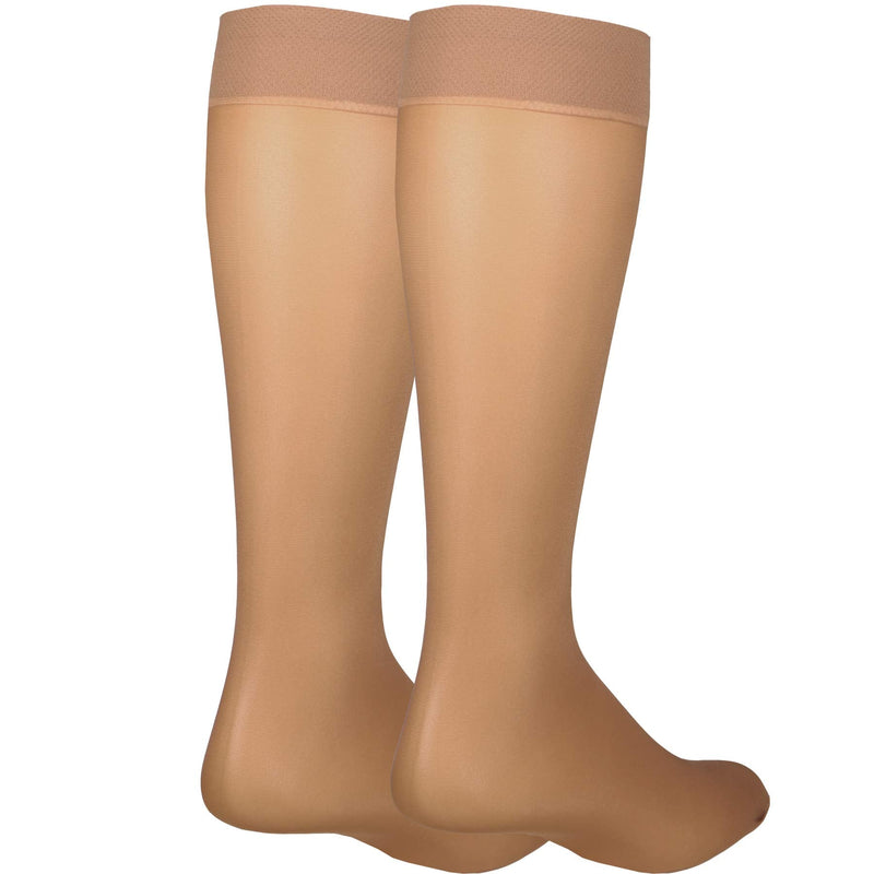 [Australia] - NuVein Sheer Compression Stockings for Women, 8-15 mmHg Support, Light Denier, Knee High, Closed Toe Beige Large 