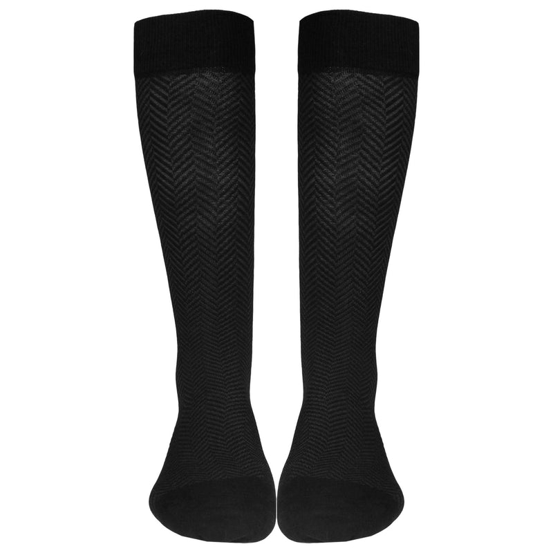 [Australia] - NuVein 15-20 mmHg Men's Compression Socks, Chevron Pattern, Knee High Business Trouser Fit, Black, Medium 