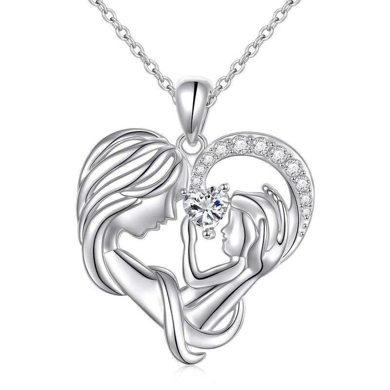 [Australia] - Mother Necklace Sterling Silver Mother and Child Love Heart Necklace For Mother Mom Mother's Day Gift Mother Holding Child 