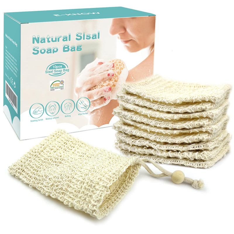 [Australia] - E-Know Soap Bag, 10 Pack Natural Sisal Soap Saver, Zero Waste Plastic-free Soap Net, Foaming and Drying The Soap, Massage, Peeling 
