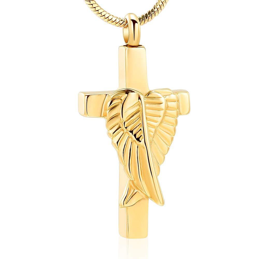 [Australia] - Cremation Urn Jewelry Angel Wings Cross Urn Pendant Memorial Remains Ashes Keepsake Necklace Gold 