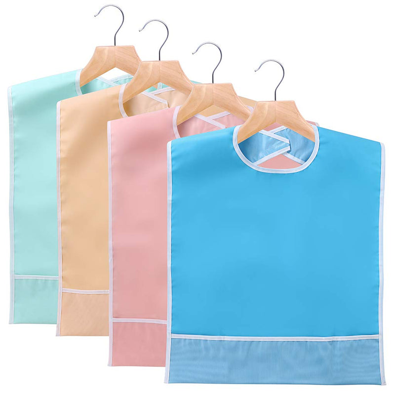 [Australia] - Sumnacon 4Pcs Colorful Waterproof Adult Bibs - Reusable Dining Clothing Protectors with Crumb Catcher, Decorative Washable Bibs for Adult Women Elderly Patient Disability 