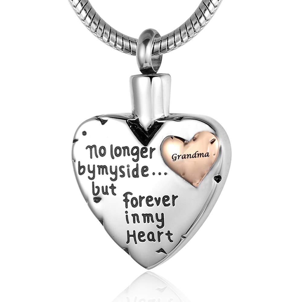 [Australia] - Cremation Jewelry for Ashes -No Longer By My Side Forever in My Heart Urn Pendant Necklace for Ashes Grandma Grandpa Mom Dad Papa Nana Brother Sister 