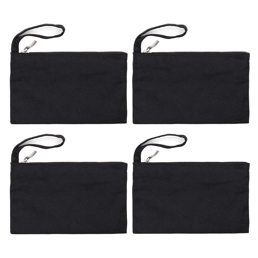 [Australia] - Yingkor Cotton Canvas Multi-purpose Zipper Cosmetic Makeup Pouch Coin Purse Cellphone Purse Pen Pencil Station Case Bag with Cotton Lining Pack-4 (Black) Black 