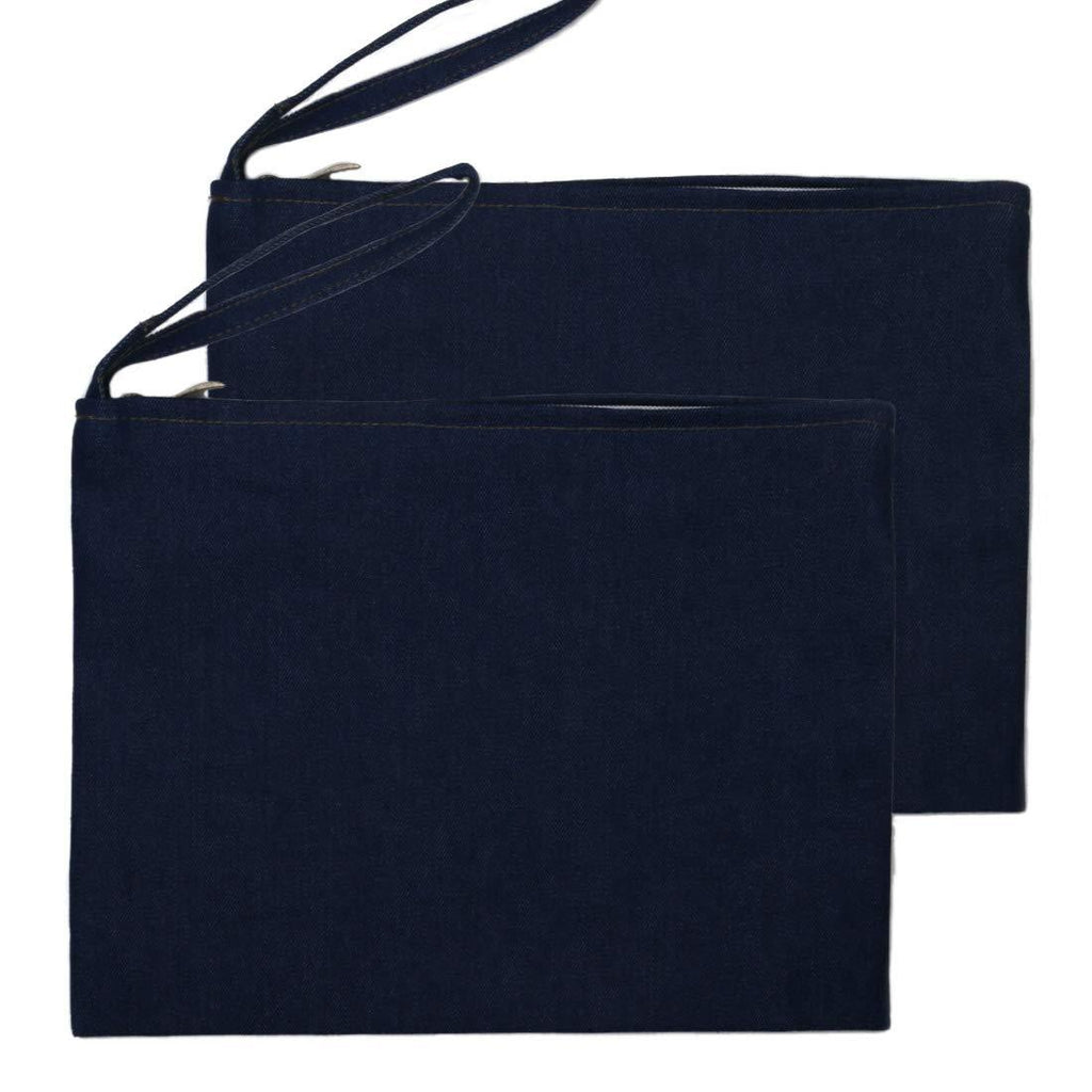 [Australia] - Yingkor Cotton Canvas Multi-Purpose Zipper Cosmetic Makeup Pouch Coin Purse Cellphone Purse Pen Pencil Case Bag with Cotton Lining Pack-2 20x28cm (Black Jean) Black Jean 