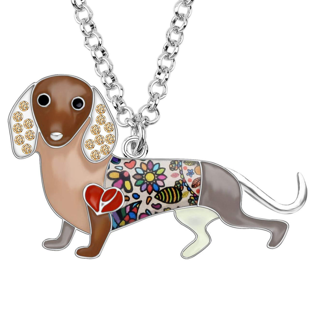 [Australia] - BONSNY Statement Enamel Rhinestone Chain Dachshund Dog Necklaces Pendant Original Design for Women Girls Jewelry Brown 