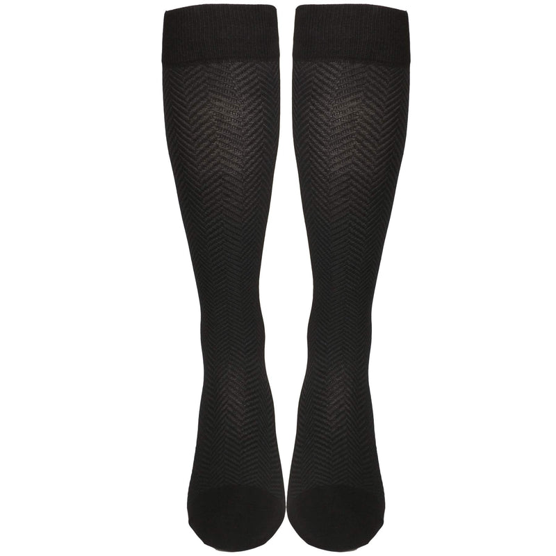 [Australia] - NuVein 15-20 mmHg Compression Socks for Women, Chevron Pattern Trouser Style, Knee High, Closed Toe, Black, Large 