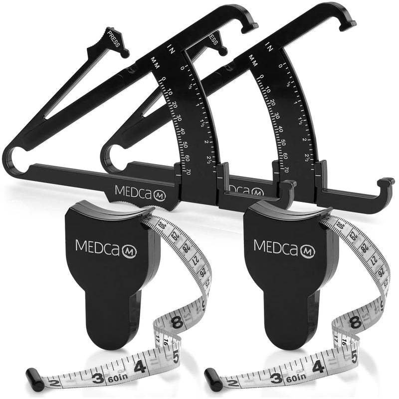 [Australia] - MEDca Body Tape Measure and Skinfold Caliper for Body Set - (Pack of 4) - Skin Fold Body Fat Analyzer and BMI Measurement Tool 