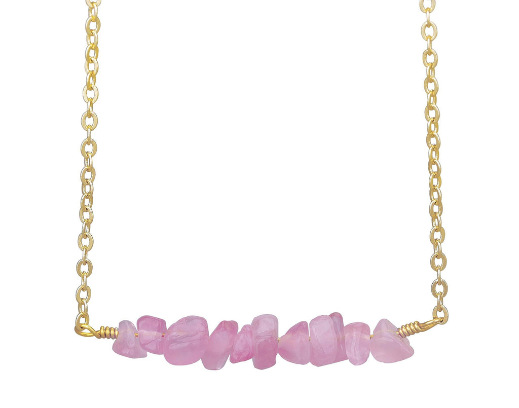 [Australia] - PearlyPearls 18k Gold Chain Choker Dainty Turquoise Beads Bar Necklace for Women Handmade Genstone Jewelry for Mother's Day Rose Quartz Beads Bar Necklace 