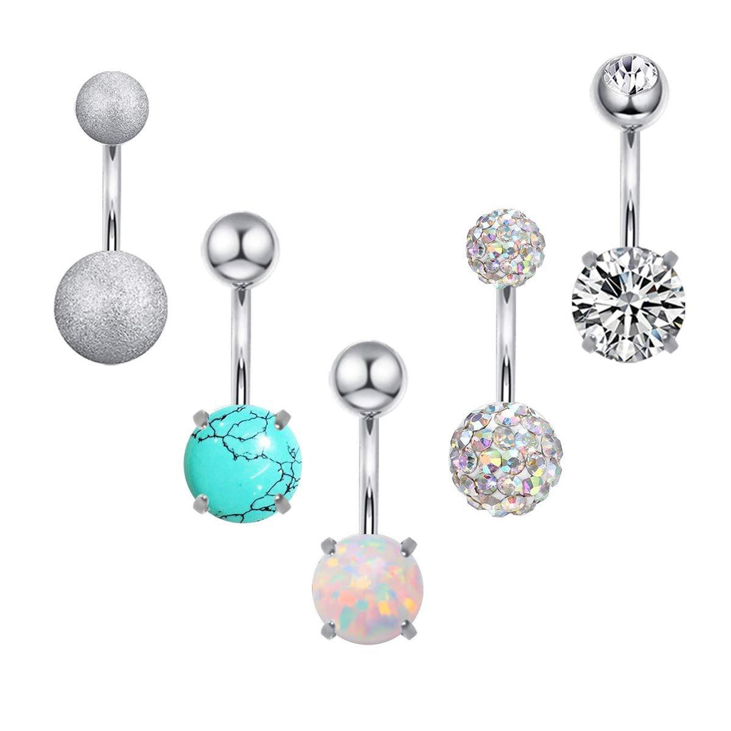 [Australia] - CZCCZC 14G Stainless Steel Belly Button Rings Marble Stone for Women Girls Natutal Mixed Stone Navel Rings Body Piercing Jewelry 5 pcs 