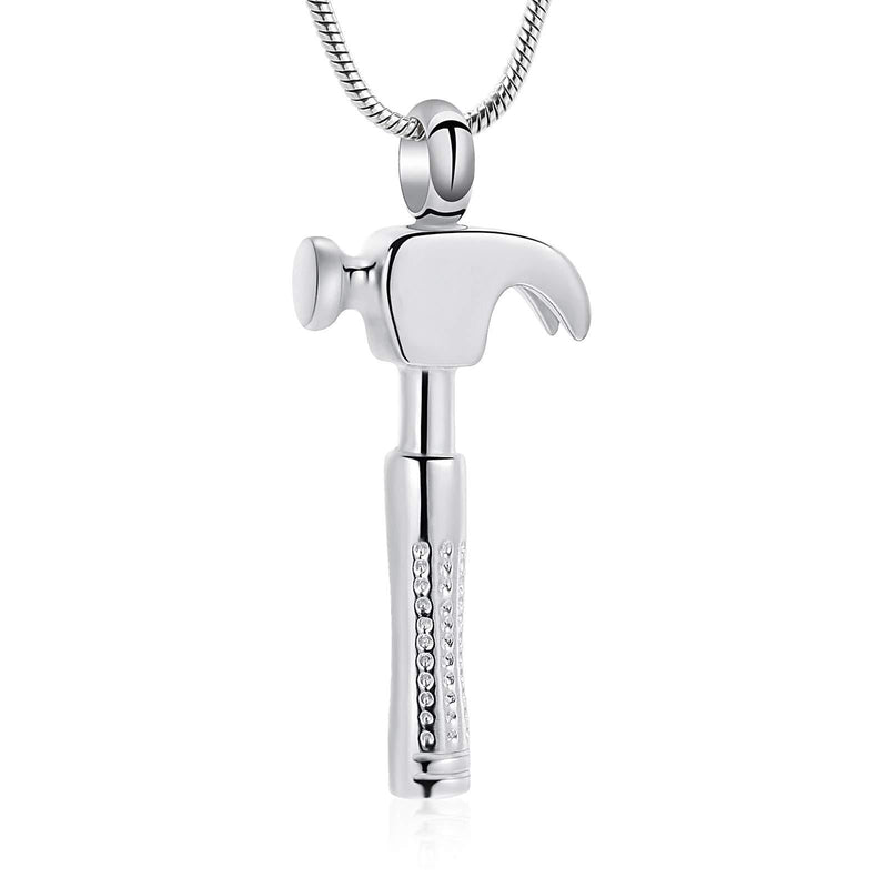 [Australia] - mingkejw Cremation Jewelry for Ashes Hammer Urn Necklaces for Ashes for Men Stainless Steel Keepsake Memorial Jewelry for Human Silver 