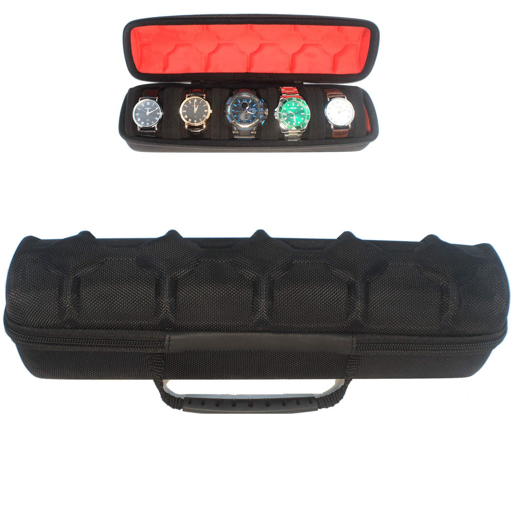 [Australia] - 5 Slots Portable Watch roll Travel case Holder and Organizer(fit up to 55mm) with Separation Pillow, Keep Watch from Moving(Deluxe red Lining) 