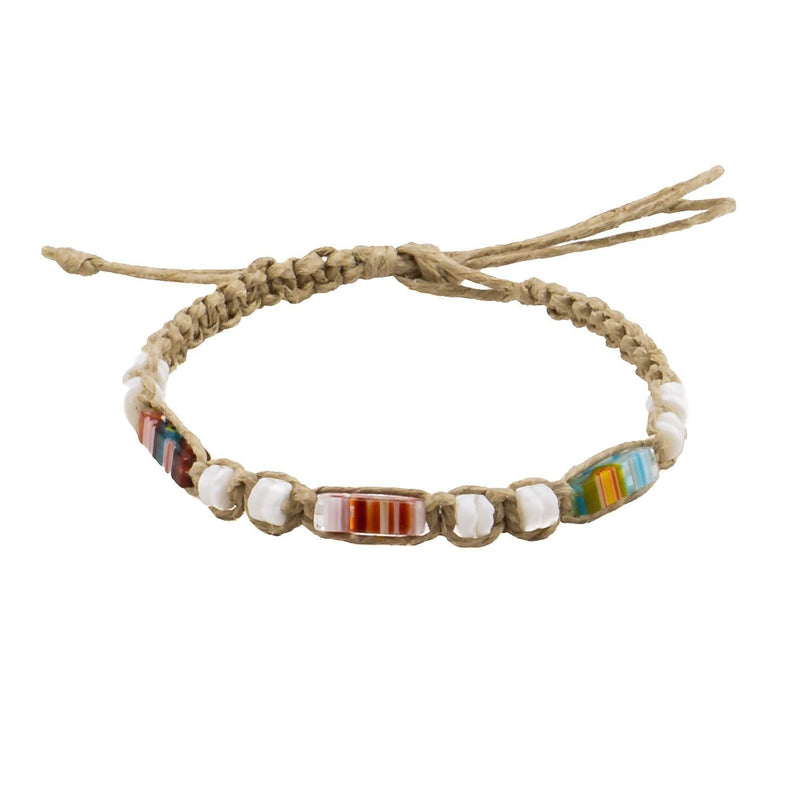 [Australia] - BlueRica Hemp Anklet Bracelet with Puka Shell Beads & Multicolor Murano Glass Tubes 