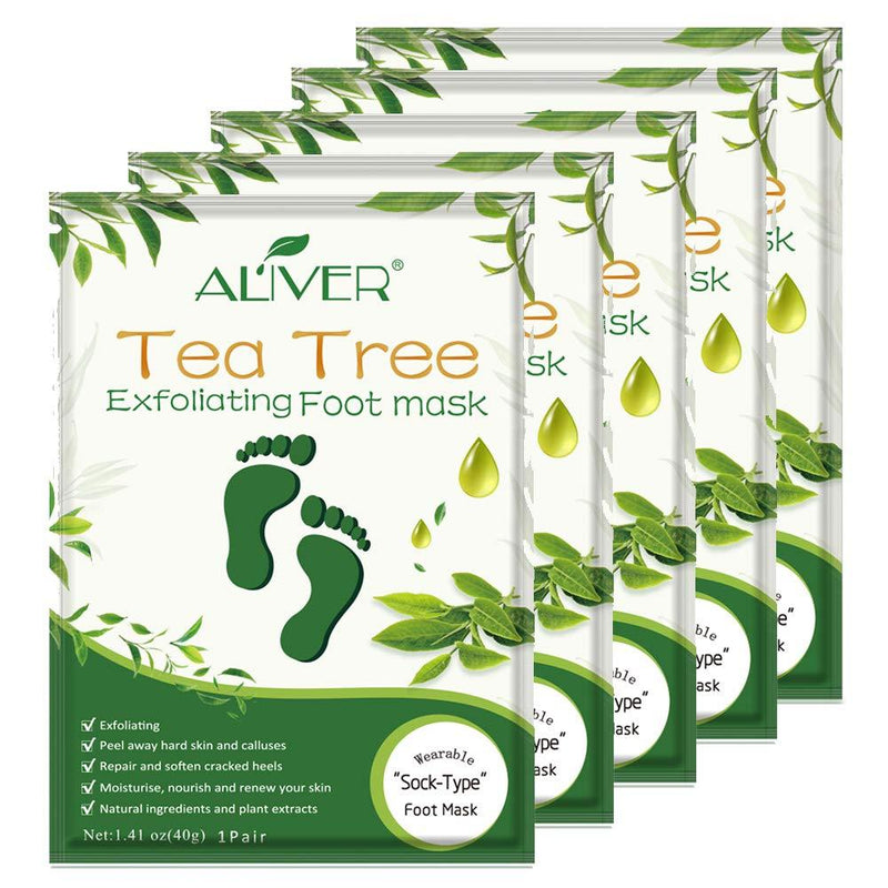 [Australia] - Foot Peel Mask - 5 Pack of Tea Tree Foot Mask - Removes Calluses,Dead and Dry Skin - Repairs Rough Heels, Foot Peeling Mask for Women and Men 
