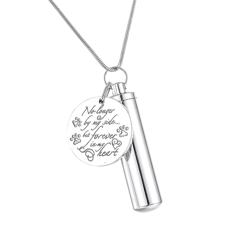 [Australia] - HooAMI Pet Paw Heart Charm & Cylinder Memorial Urn Necklace Stainless Steel Cremation Jewelry No longer by my side but forever in my heart Round 