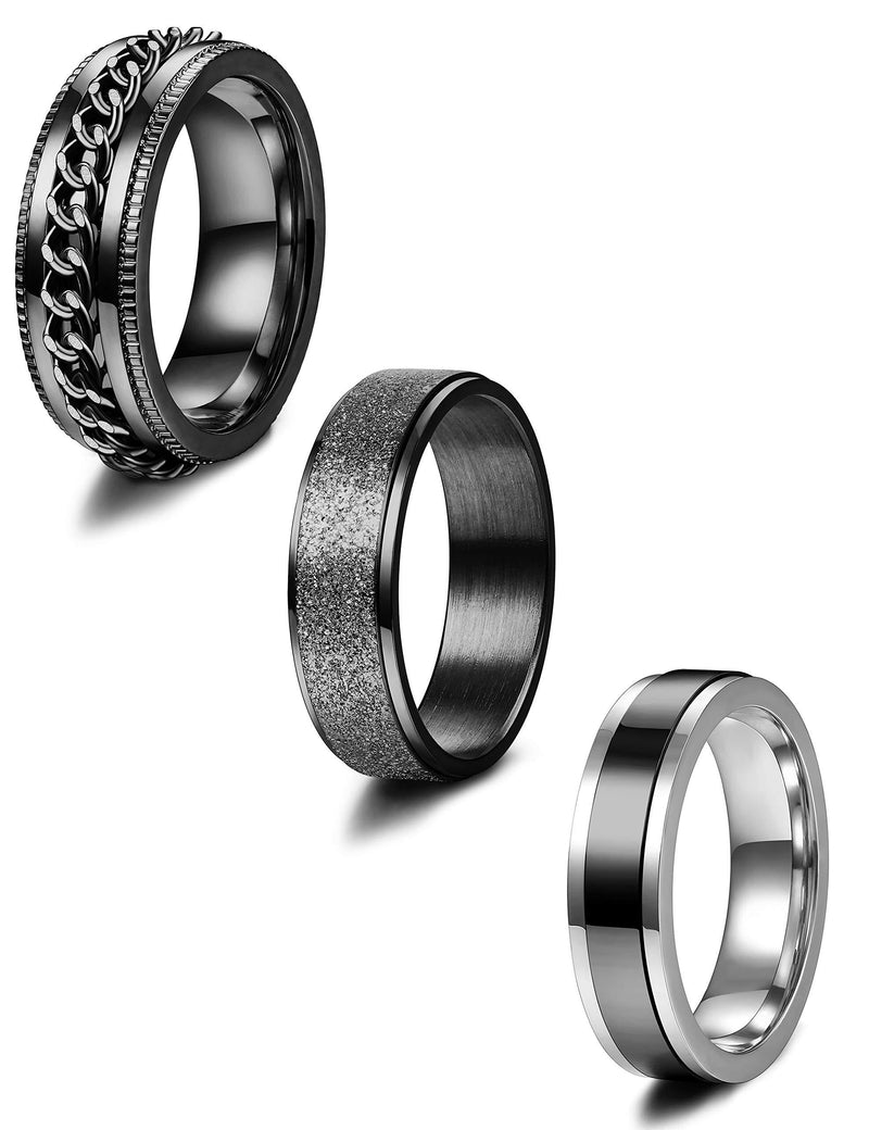 [Australia] - Jstyle 3Pcs Stainless Steel Fidget Band Rings for Women Mens Cool Spinner Rings 6/8MM Wide Wedding Pormise Band Ring Set Black 7 