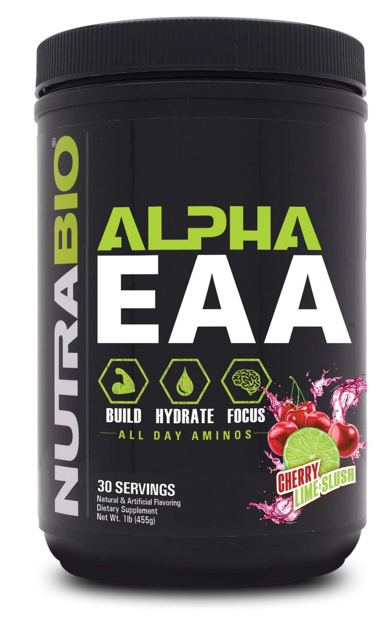 [Australia] - NutraBio Alpha EAA - All-Day Aminos - Recovery, Energy, Focus, and Hydration Supplement - Full Spectrum EAA BCAA Matrix, Electrolytes, Nootropics, Coconut Water - 30 Servings - Cherry Limeade 