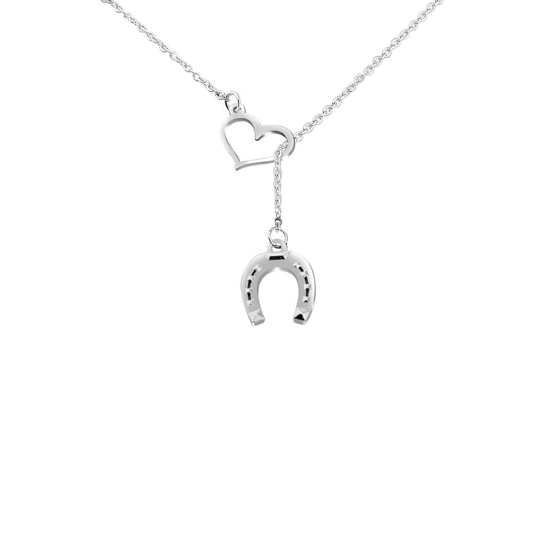 [Australia] - AKTAP Simple Lucky Horseshoe Lariat Y Necklace Stirrup Necklace Love Heart Pendant Necklace Gift for Women Girls horseshoe necklace 