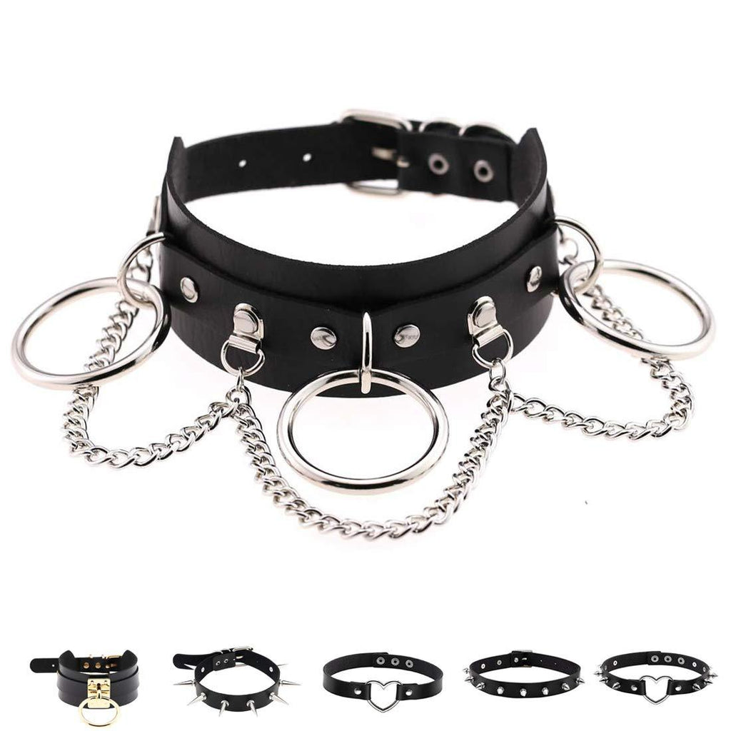 [Australia] - Women Girls PU Leather Punk Rock O-Ring Spike Rivets Collar Choker Necklace Jewelry Style-A 