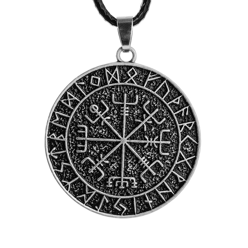 [Australia] - HAQUIL Viking Jewelry Viking Compass Vegvisir Pendant Necklace with Leather Cord for Men and Women 1 