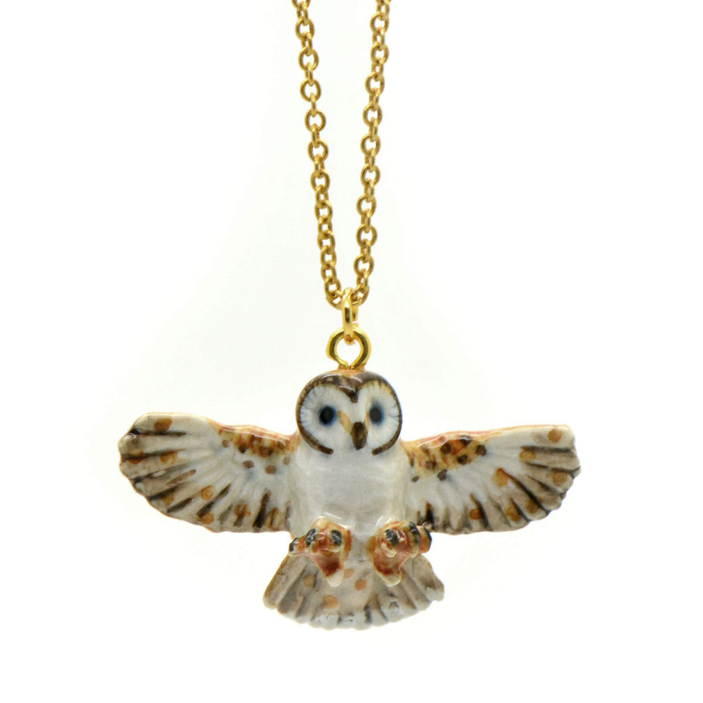 [Australia] - Barn Owl Necklace Hand Painted Porcelain Necklace Ceramic Animal Necklace Pendant 