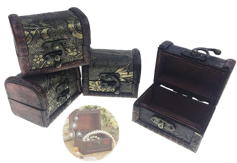 [Australia] - Alrsodl 4PCS Mini Wooden Jewelry Box Vintage Handmade Rings Case Box with Mini Metal Lock for Storing Jewelry Treasure Pearl (Random Styles) 