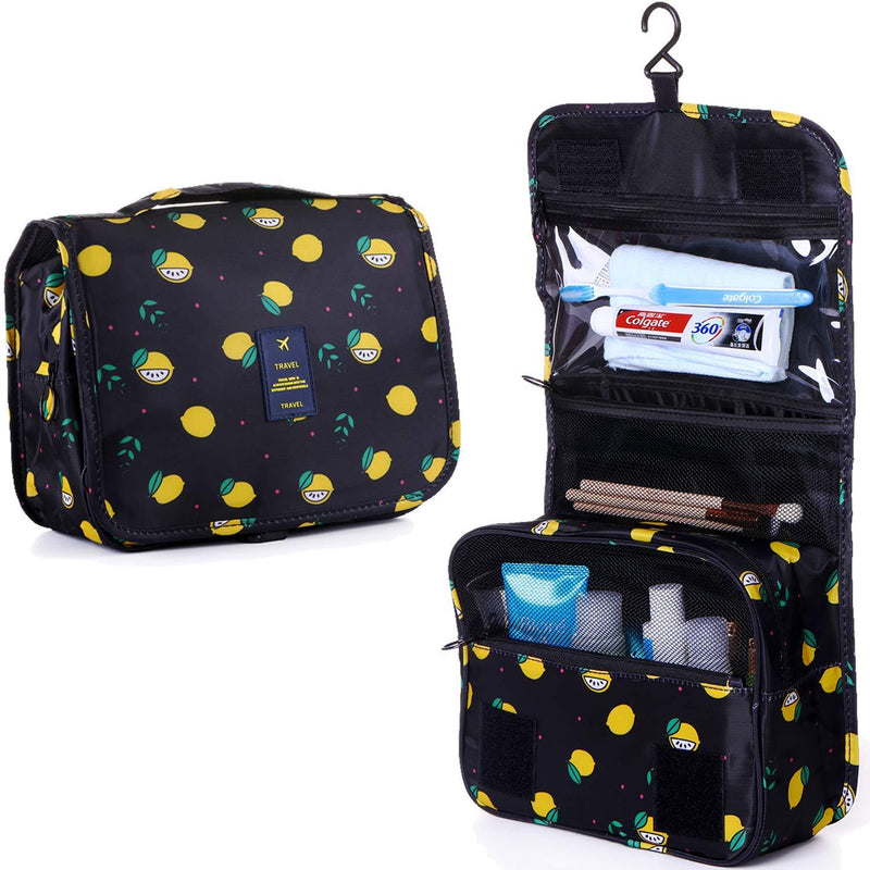 [Australia] - LAKIBOLE Toiletry Bag Multifunction Cosmetic Bag Portable Makeup Pouch Waterproof Travel Hanging Organizer Bag for Women Girls (Navy Blue Lemon) Navy Blue & Lemon 