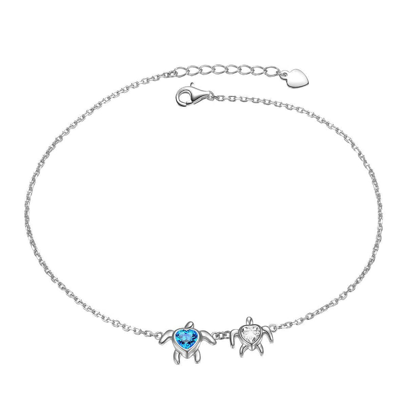 [Australia] - Sterling Silver Mom and Baby Turtle Necklace Stud Earrings Anklet Cubic Zirconia Heart Pendant Turtle Jewelry Set for Women Style 4 