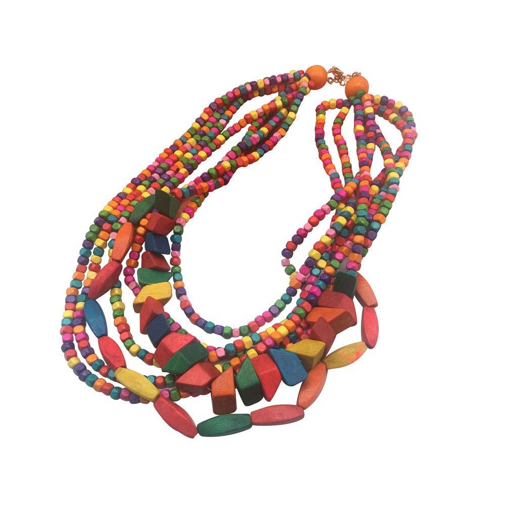 [Australia] - Halawly Multicolored Beaded Wood Bead Layered Necklace Multicolor 