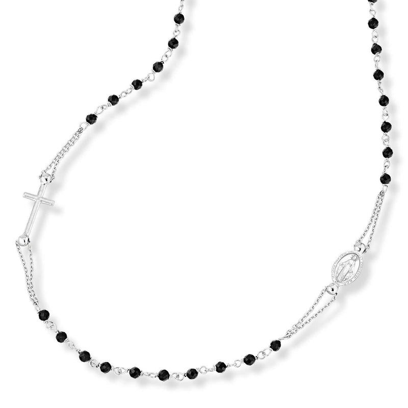 [Australia] - Miabella 925 Sterling Silver Italian Handmade Natural Black Spinel Rosary Beaded Sideways Cross Necklace for Women Teen Girls 18, 20 Inch Chain Made in Italy 20 Inches 