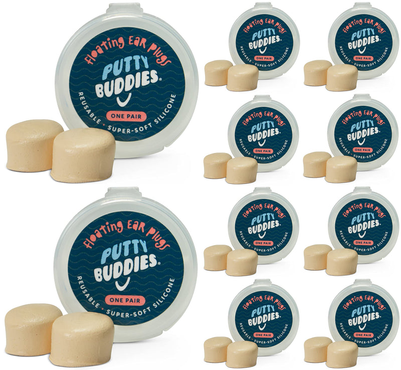 [Australia] - Putty Buddies Floating Earplugs 10-Pair Pack - Soft Silicone Ear Plugs for Swimming & Bathing - Invented by Physician - Keep Water Out - Premium Swimming Earplugs - Doctor Recommended Tan 