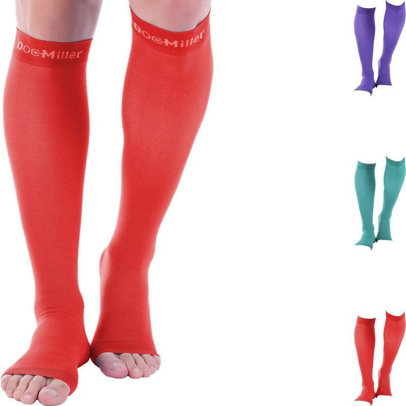 [Australia] - Doc Miller Open Toe Compression Socks 1 Pair 20-30mmHg Support Circulation Recovery Shin Splints Varicose Veins Red XX-Large 
