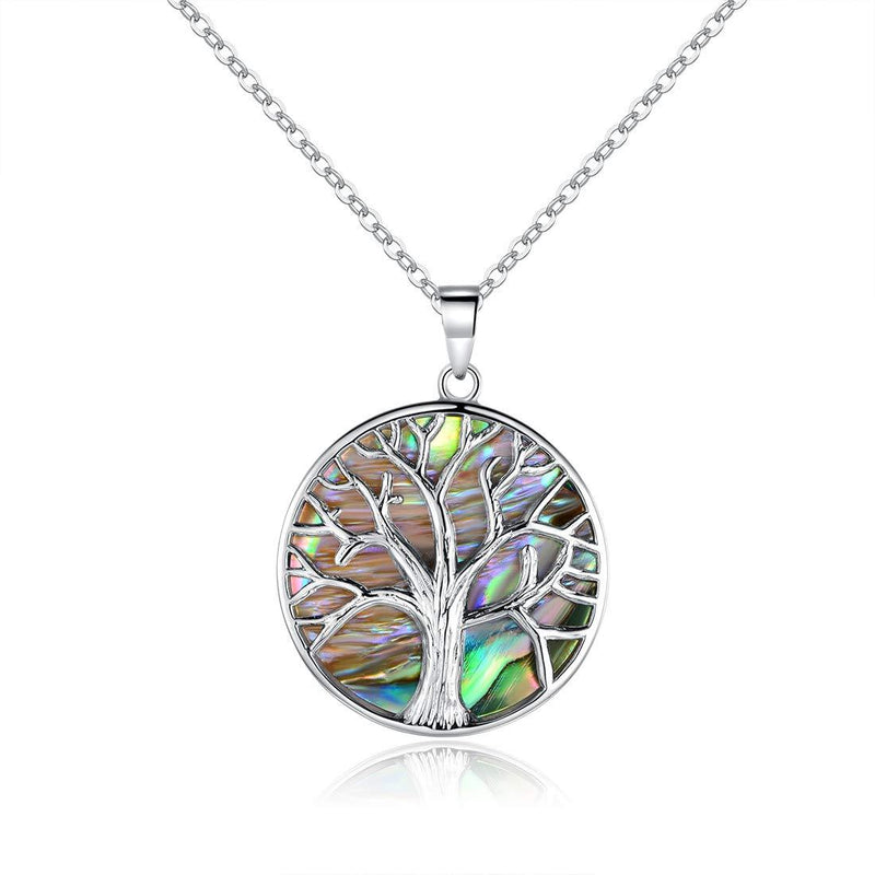 [Australia] - Barzel 18K White Gold Plated Created Abalone Pearl Tree Of Life Necklace (1) 