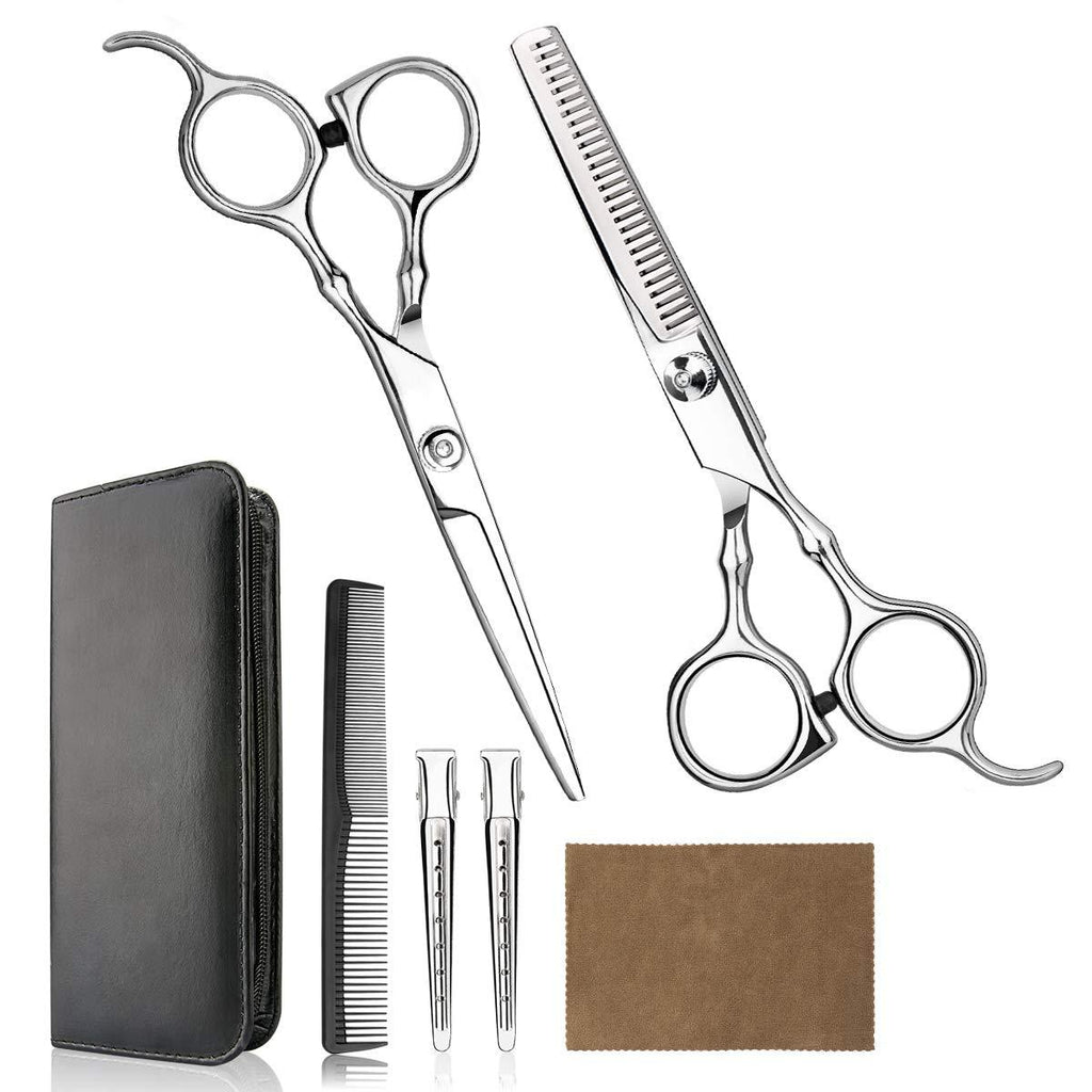 [Australia] - Hair Cutting Scissors Professional Home Haircutting Barber/Salon Thinning Shears Kit with Comb and Case for Men/Women (Sliver) Sliver 