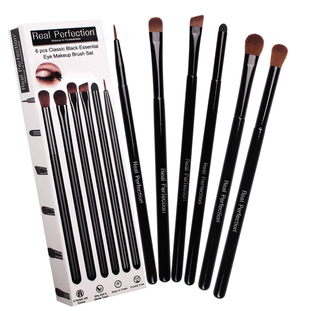 [Australia] - Makeup Brushes, Real Perfection 6 pcs Essential Makeup Brushes Set, Blending Eye Shadow Shader Eyebrow Eyeliner Brush Smudge Eye Sponge For Your Flawless Eye Makeup 6 Count (Pack of 1) Black 