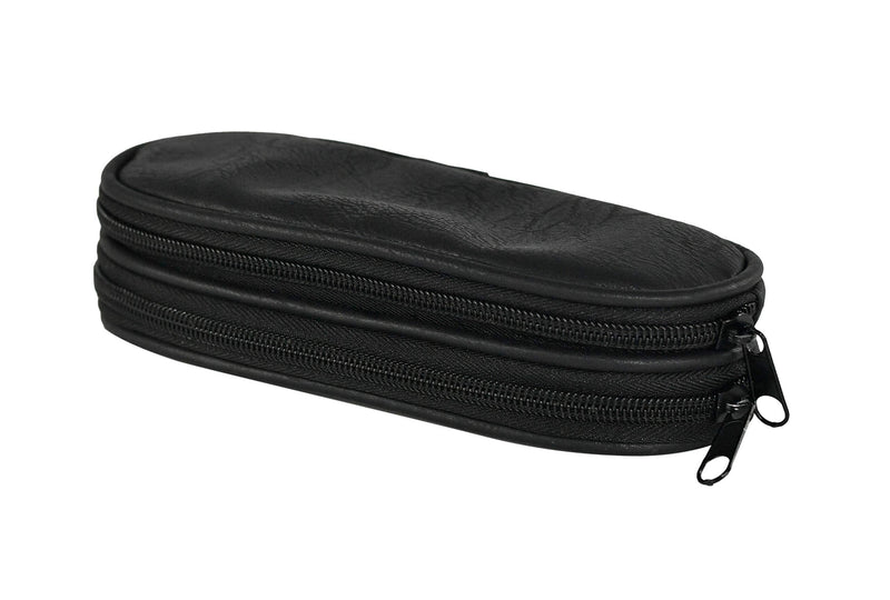 [Australia] - HOME-X Double Eyeglass Holder, Black Leather Pouch with 2 Compartments, Travel Bag, Toiletry Pack, Pencil Case 