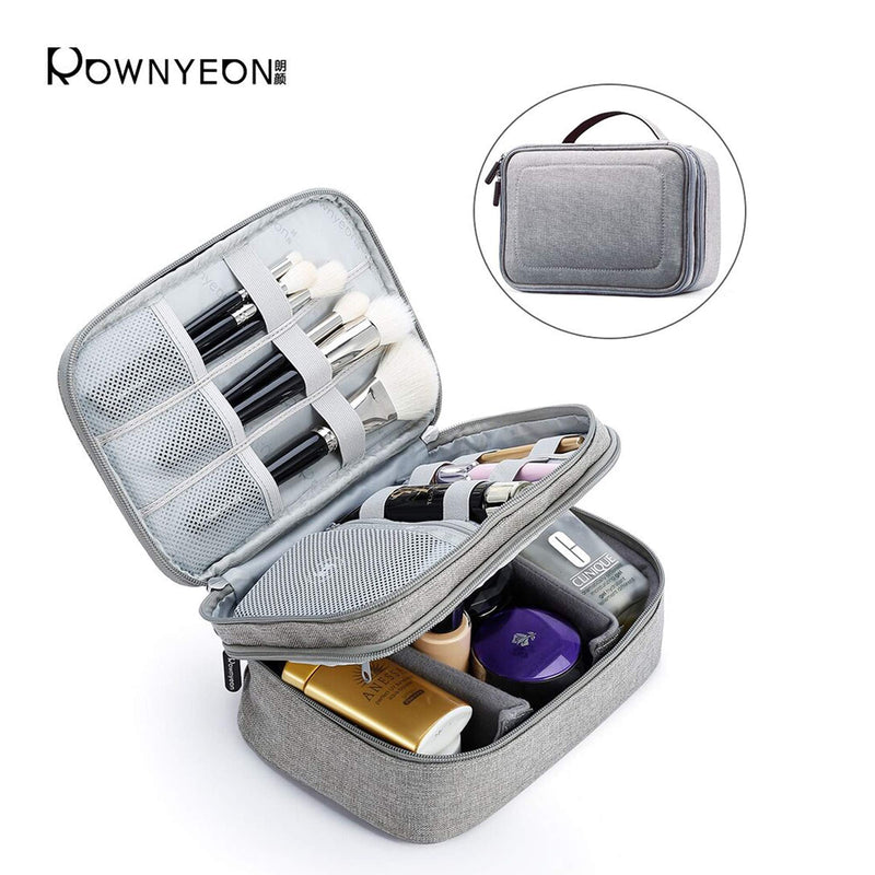[Australia] - Rownyeon Makeup Train Cases Travel Makeup Bag Waterproof Portable Cosmetic Cases Organizer with Adjustable Dividers for Cosmetics Makeup Brushes Toiletry Jewelry Digital Accessories (Grey Small) G502-G1 