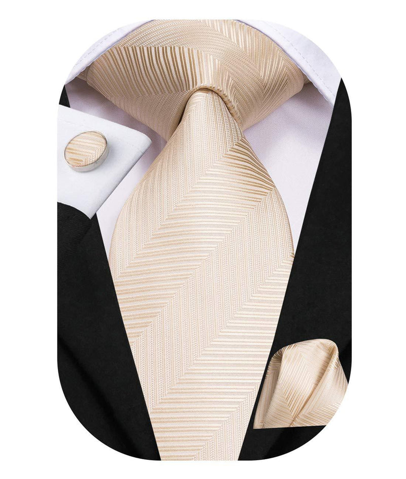 [Australia] - Dubulle Mens Tie Set Solid Paisley Novelty Silk Necktie for Men with Cufflinks Tie and Pocket Square B-beige 