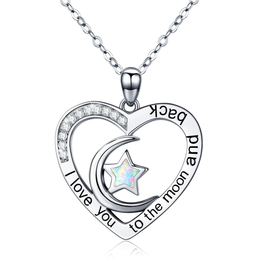 [Australia] - I Love You to The Moon and Back Necklace Opal Moon and Star Heart Necklace Mother Gift Mother Necklace Girlfriend Jewelry A-Moon and Star Necklace 