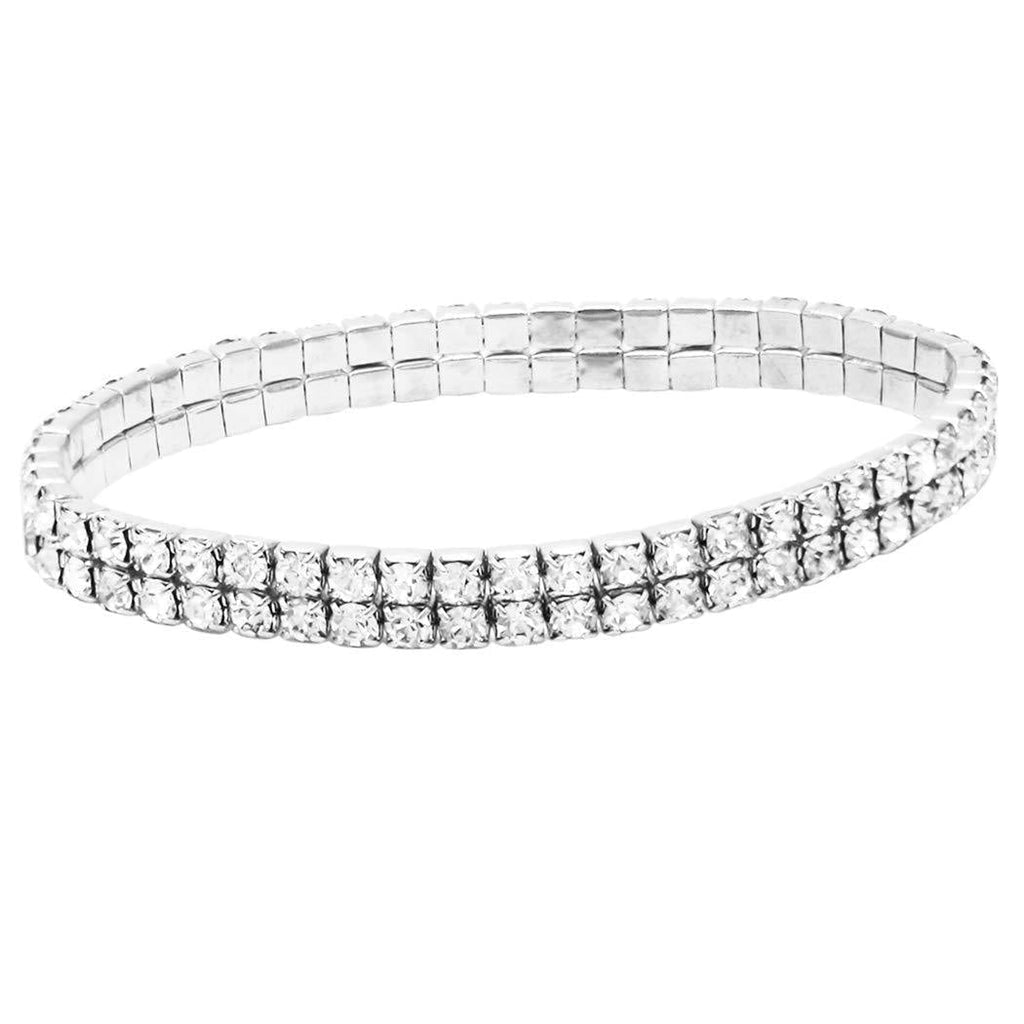 [Australia] - Rosemarie Collections Women's Double Row Crystal Rhinestone Stretch Ankle Bracelet Anklet Silver Tone 