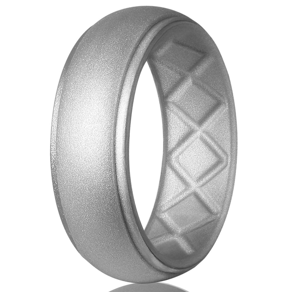 [Australia] - Egnaro Silicone Ring for Men, 7 Rings / 4 Rings / 1 Ring Step Edge Rubber Wedding Bands 8.5mm Wide - 2.5mm Thick SETR-Metallic Silver 7(17.3mm) 