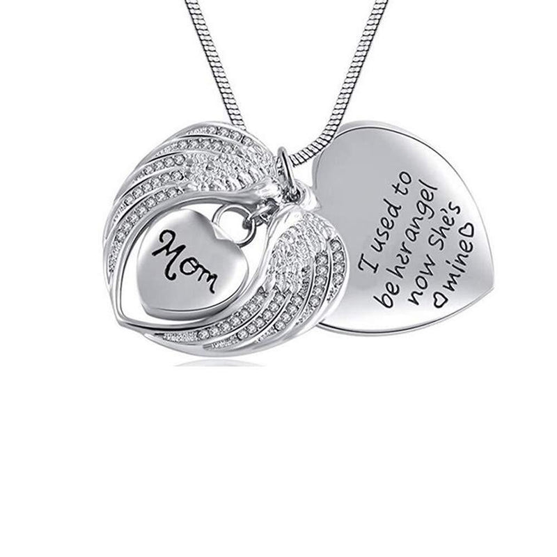 [Australia] - Eternalmemorial Sympathy Cremation Jewelry for Ashes Mom Dad Stainless Steel Keepsake Urn Pendant Necklace I Used to Be His Angel Now He's Mine + Exquise Box+ Funnel 