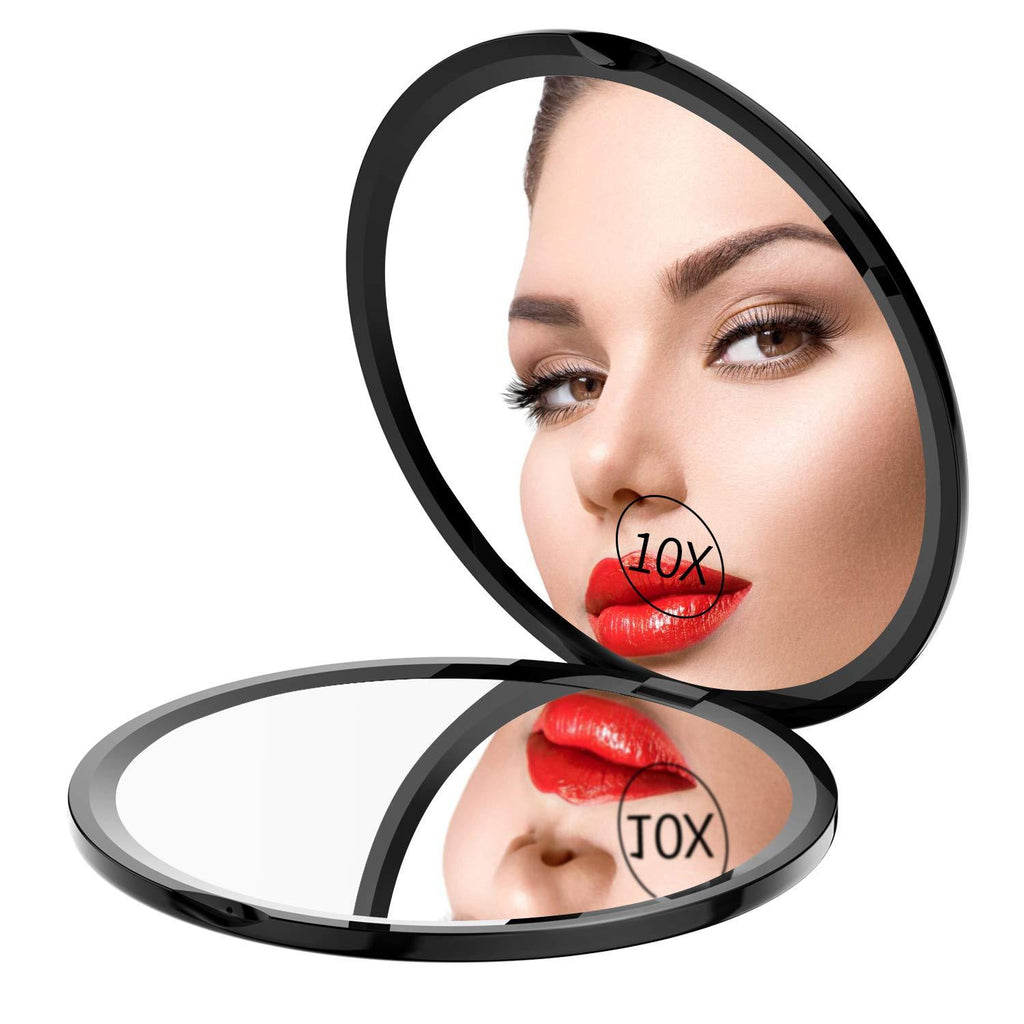 [Australia] - Gospire Pocket Makeup Mirror for Travel, 1X/10X Double Sided Magnifying Compact Handbag Cosmetic Mirror, 4 Inch Ultra-Thin Handheld Round Foldable Portable Mirror for Women (Black) Black 