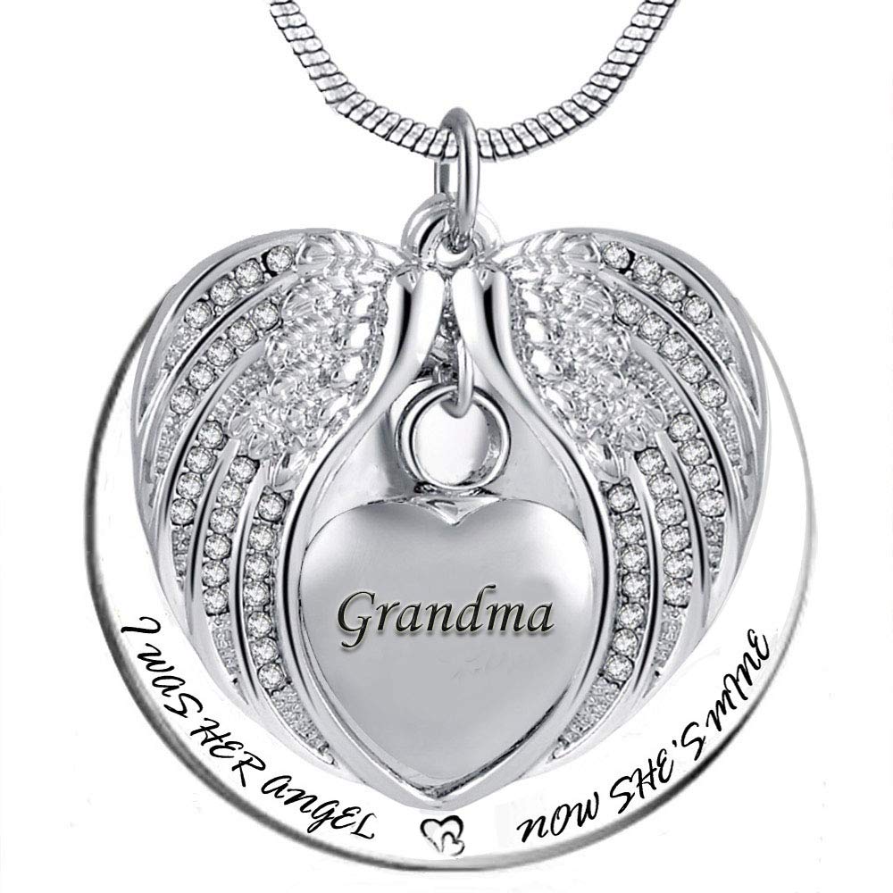 [Australia] - PREKIAR Angel Wing Urn Necklace for Ashes, Heart Cremation Memorial Keepsake Pendant Necklace Jewelry with Fill Kit and Gift Box Grandma 