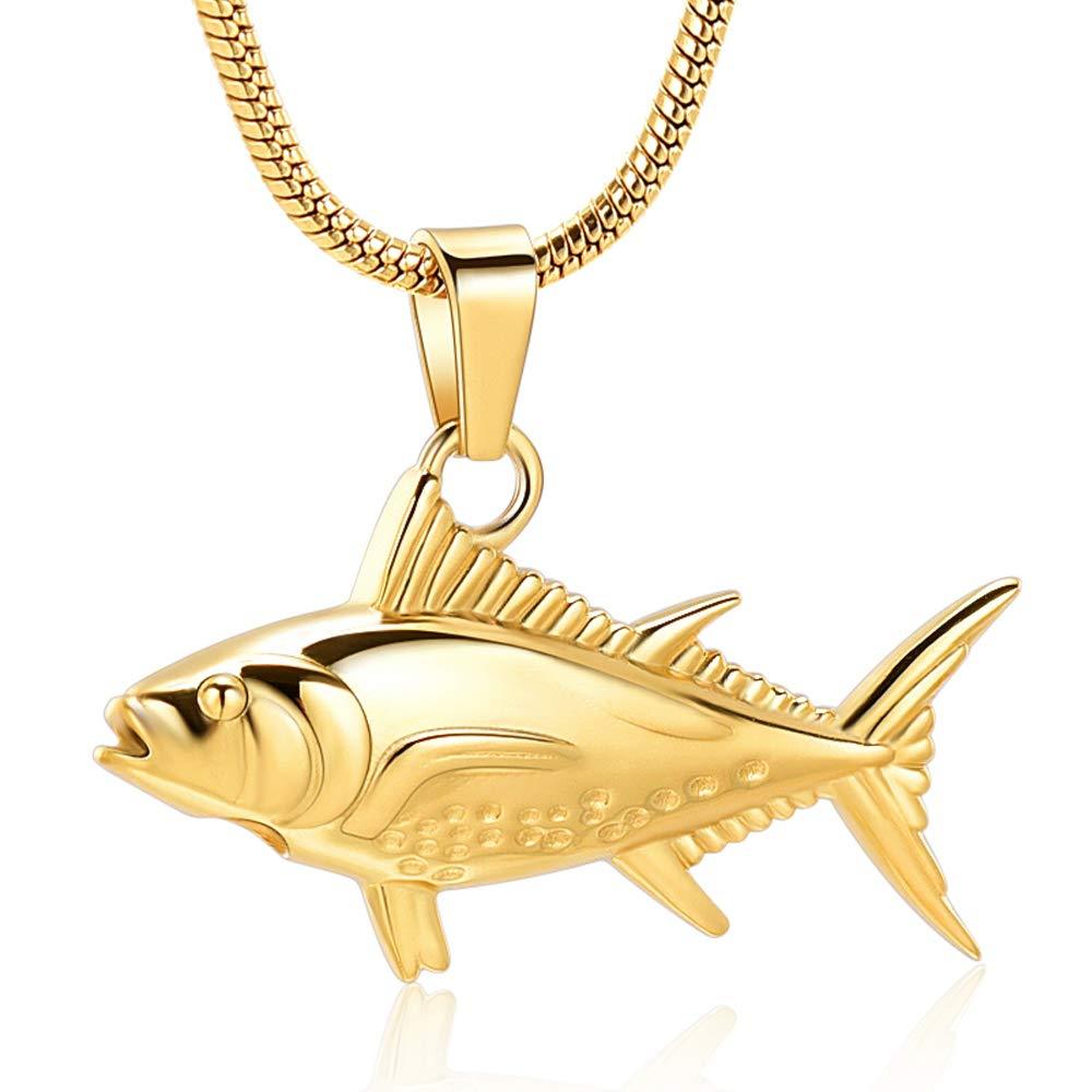 [Australia] - Imrsanl Cremation Jewelry for Ashes Fish Urns Necklace Memorial Keepsake Jewelry Ashes Pendant for Pets/Human Gold 