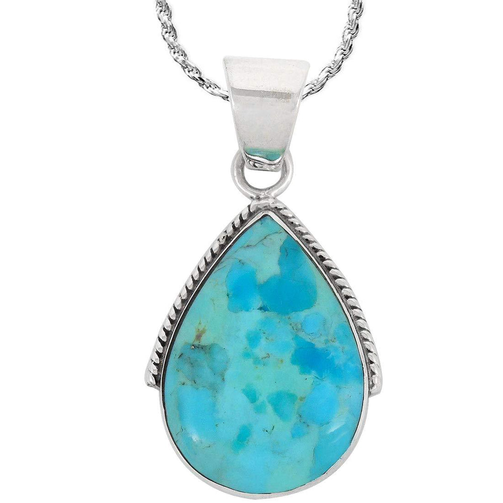 [Australia] - Turquoise Necklace Pendant 925 Sterling Silver Genuine Gemstones (with 20" Rope Chain) Turquoise 