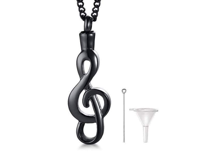 [Australia] - MEALGUET Stainless Steel Musical Note Openable Cremation Urn Pendant for Ashes Memorial Necklace Keepsake Jewelry,24" Chain Black 1x necklace 