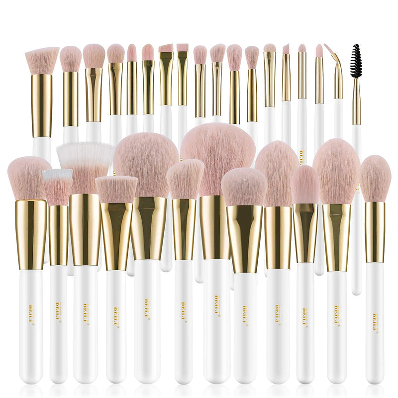 [Australia] - BEILI Makeup Brushes 30pcs Professional Makeup Brush Set Premium Pink Vegan Synthetic Kabuki Foundation Face Powder Liquid Cream Blush Concealer Highlighters Eye Shadow Blending Eyebrow Eyeliner Make Up Brush Tools Kit(White/Rose Gold,Box Packing) White 